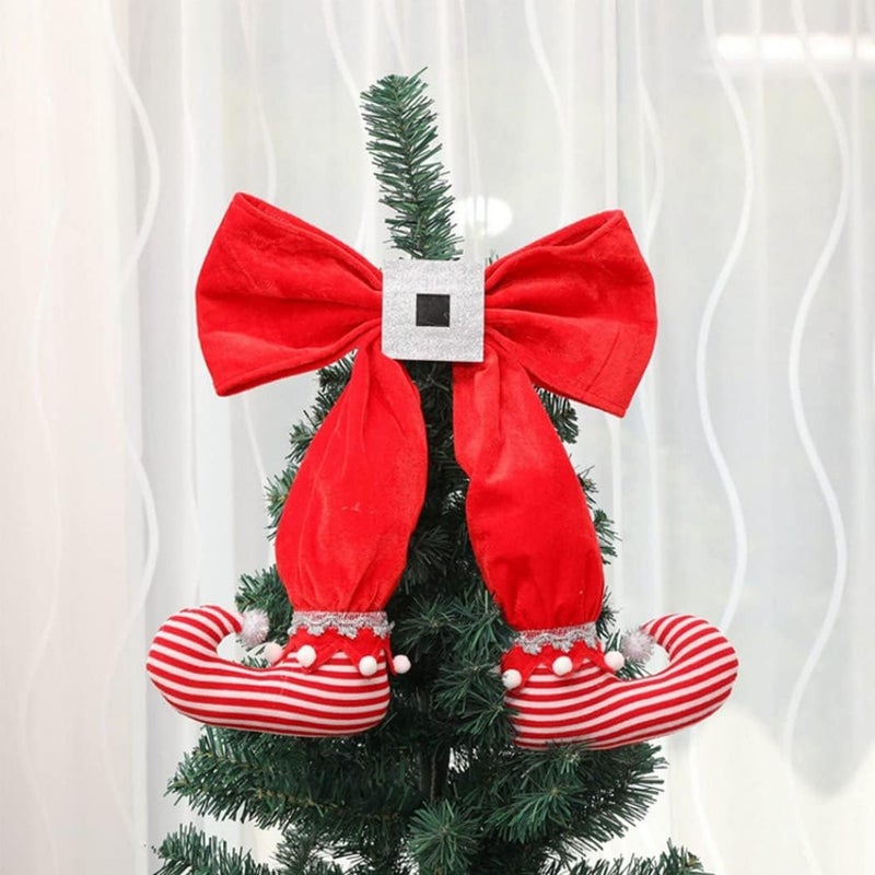 woobles Christmas Bow Elf Boots Pendant, Christmas Tree Bow Elf Boots Pendant Christmas Pedant Xmas Tree Hanging Ornament Cute Elf Boot Decoration for Christmas Elf Boot with Red and White Strip - Image 1